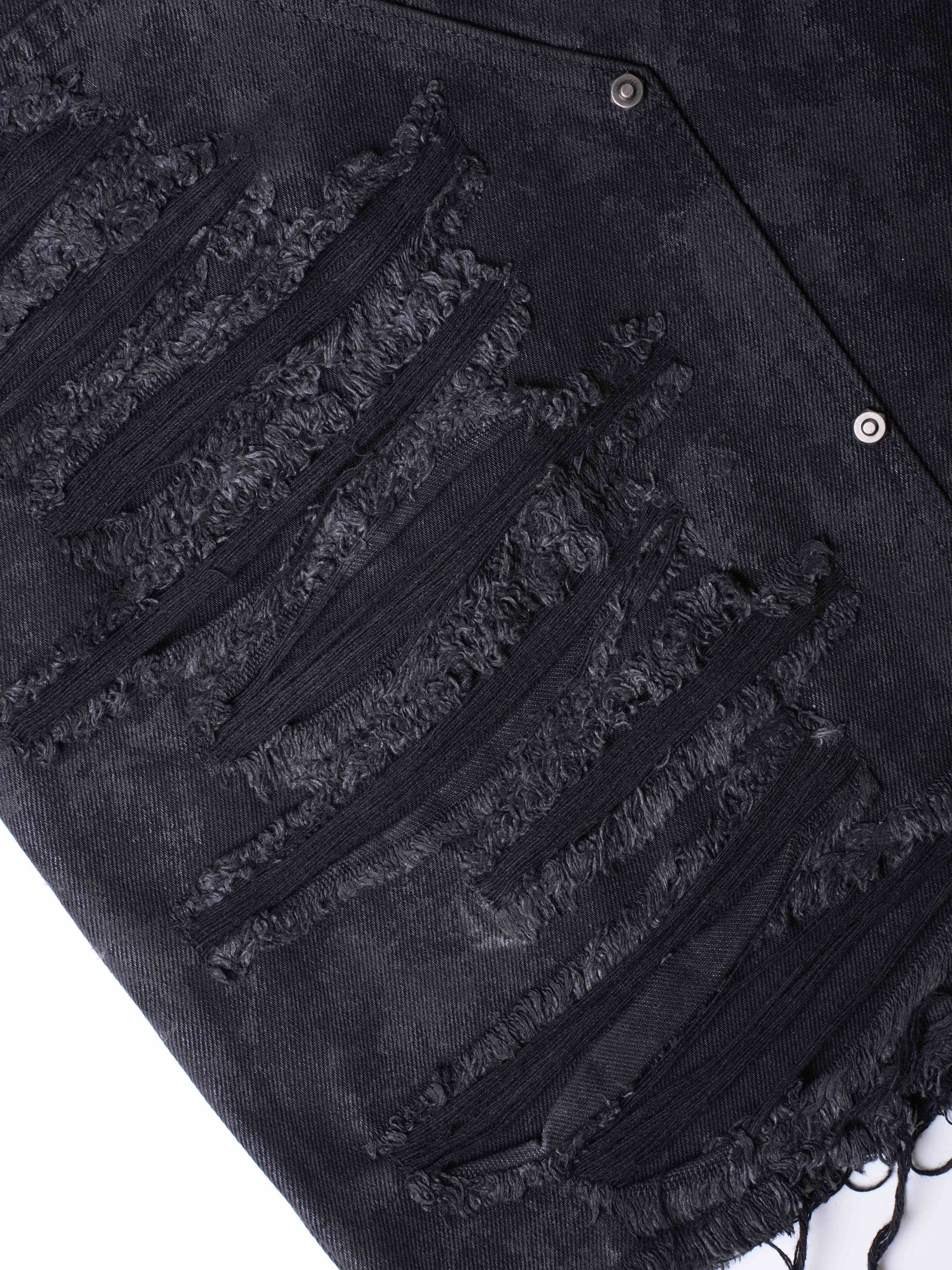 ”Truth“ Printed Distressed Knee Waxed Cloud Work Jorts