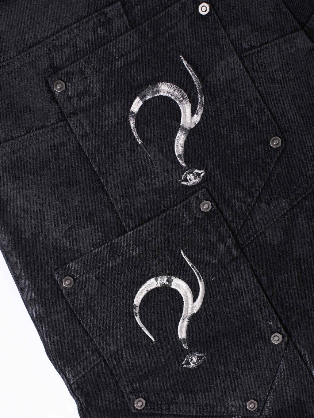 “Lies” Double-Daggers Printed Waxed Cloud Baggy Jeans