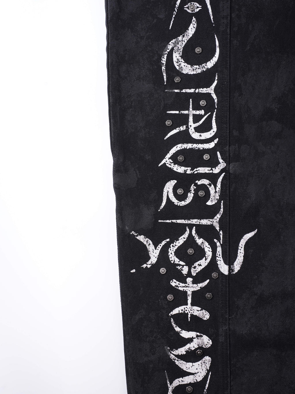 “Lies” Double-Daggers Printed Waxed Cloud Baggy Jeans